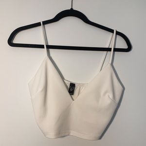 White Cropped Deep V Tank
